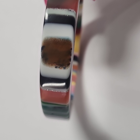 Vintage Sobral Bangle Rainbow Stripe Resin Signed Designer Collectible Bracelet - Picture 5 of 6